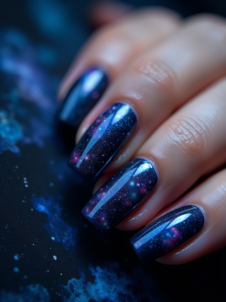 dark blue abstract nails