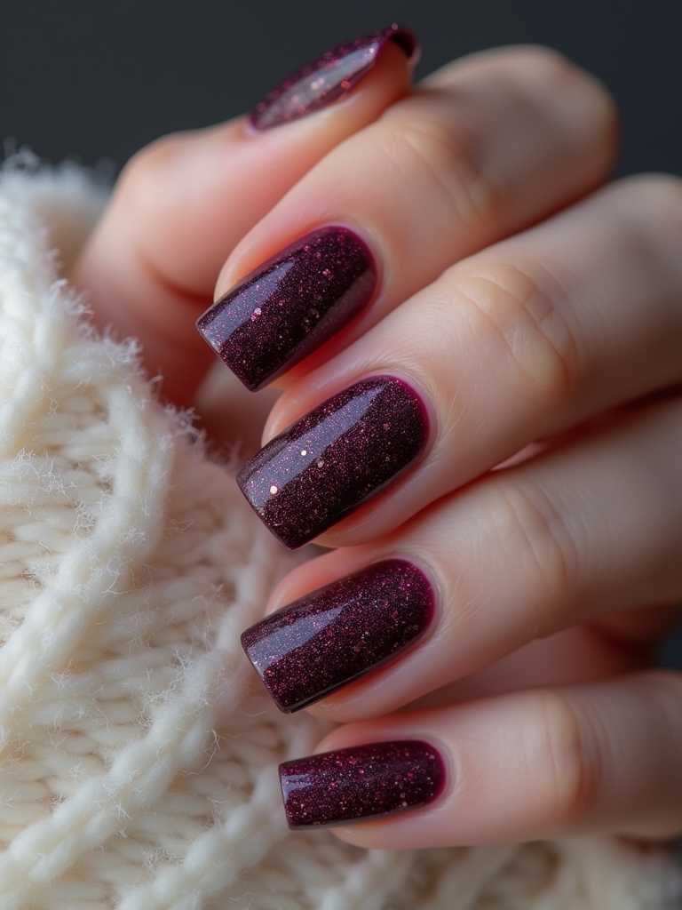dark plum sparkly nails