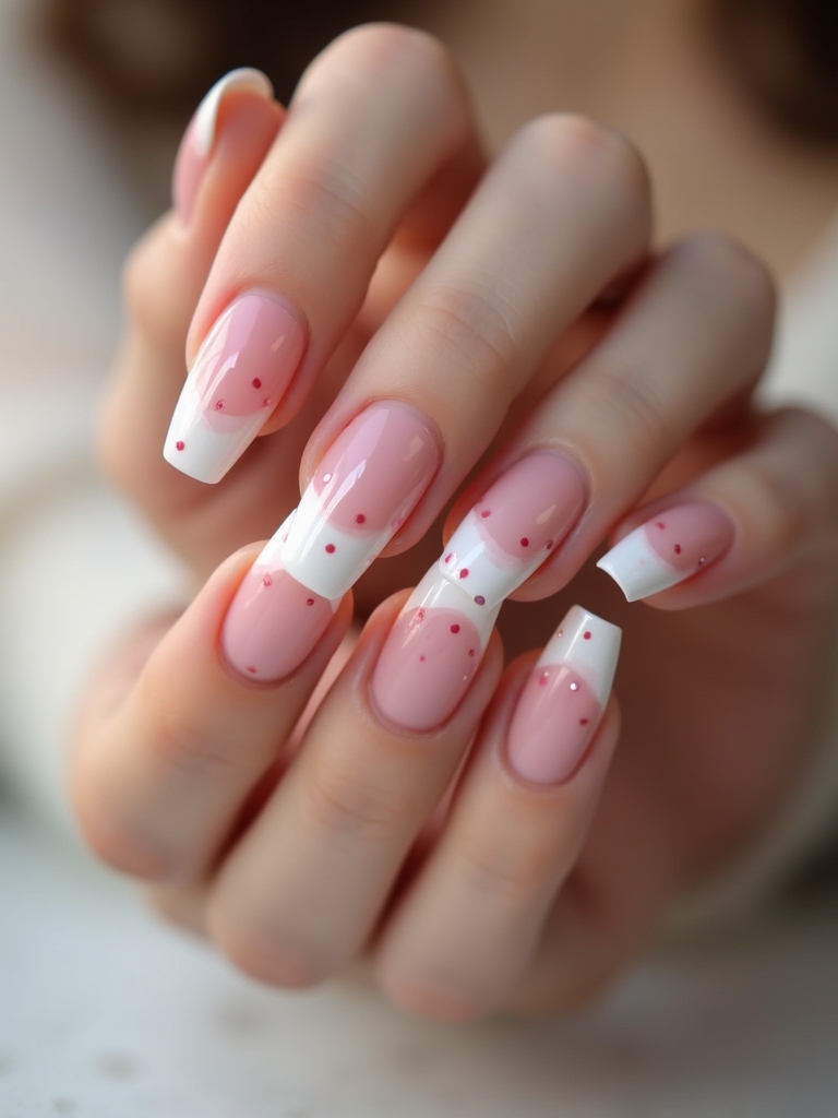 dotted pink french manicure