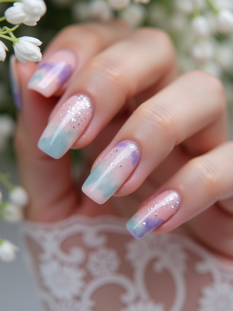 dreamy bridal watercolor nails
