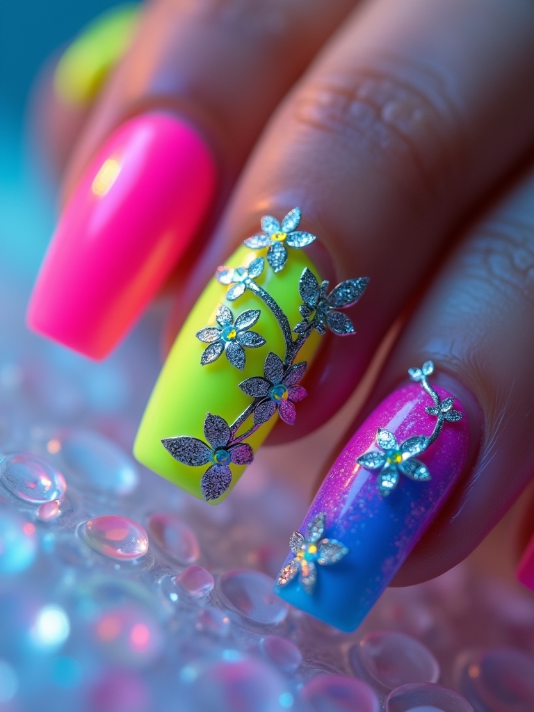electric floral nail designs