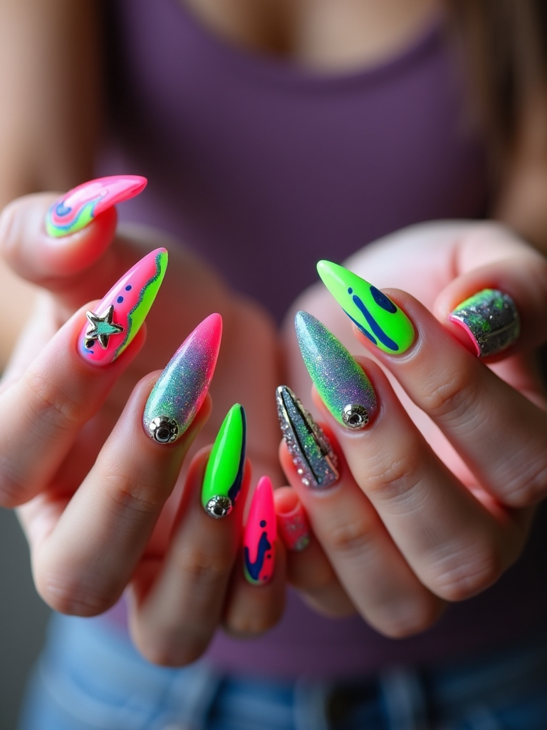 electrifying edgy neon nails