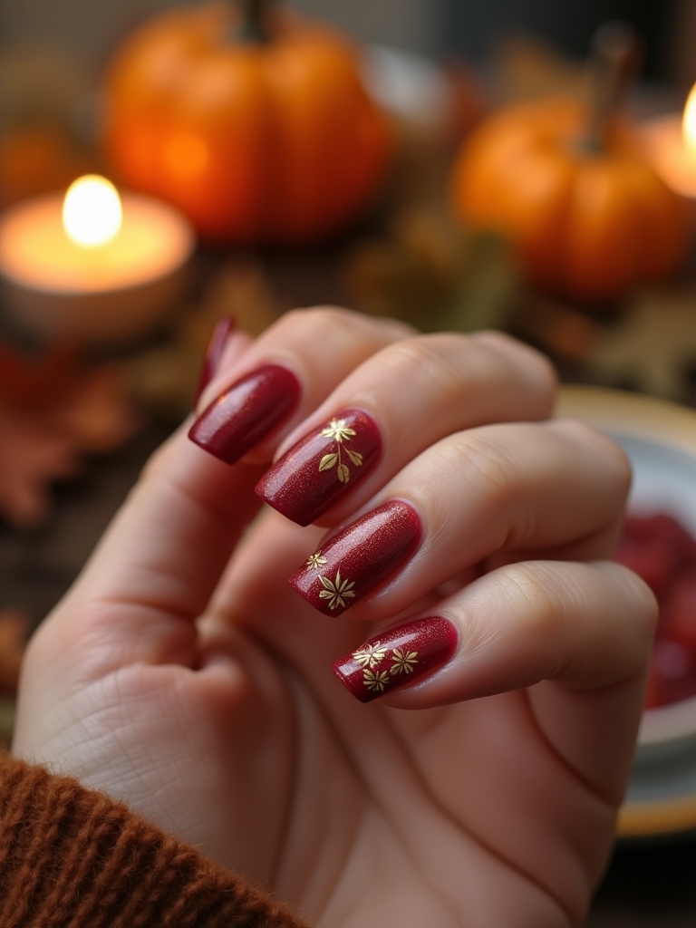 elegant cranberry gold nails