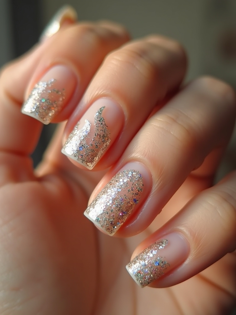 elegant glitter half moon nails