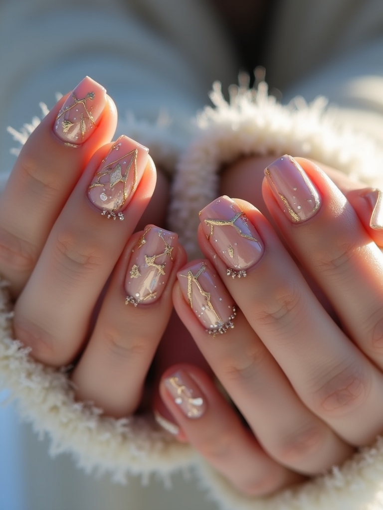 elegant golden geometric nails