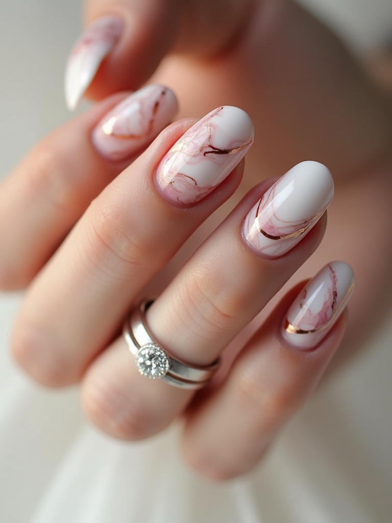 elegant marbled bridal nails