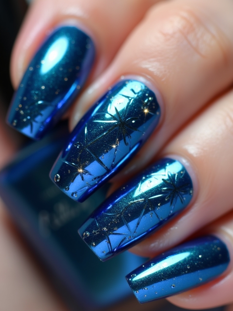 elegant metallic blue nails