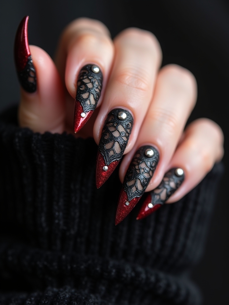 enchanting black lace nails
