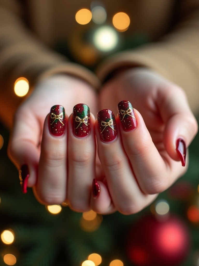 festive bow nail designs