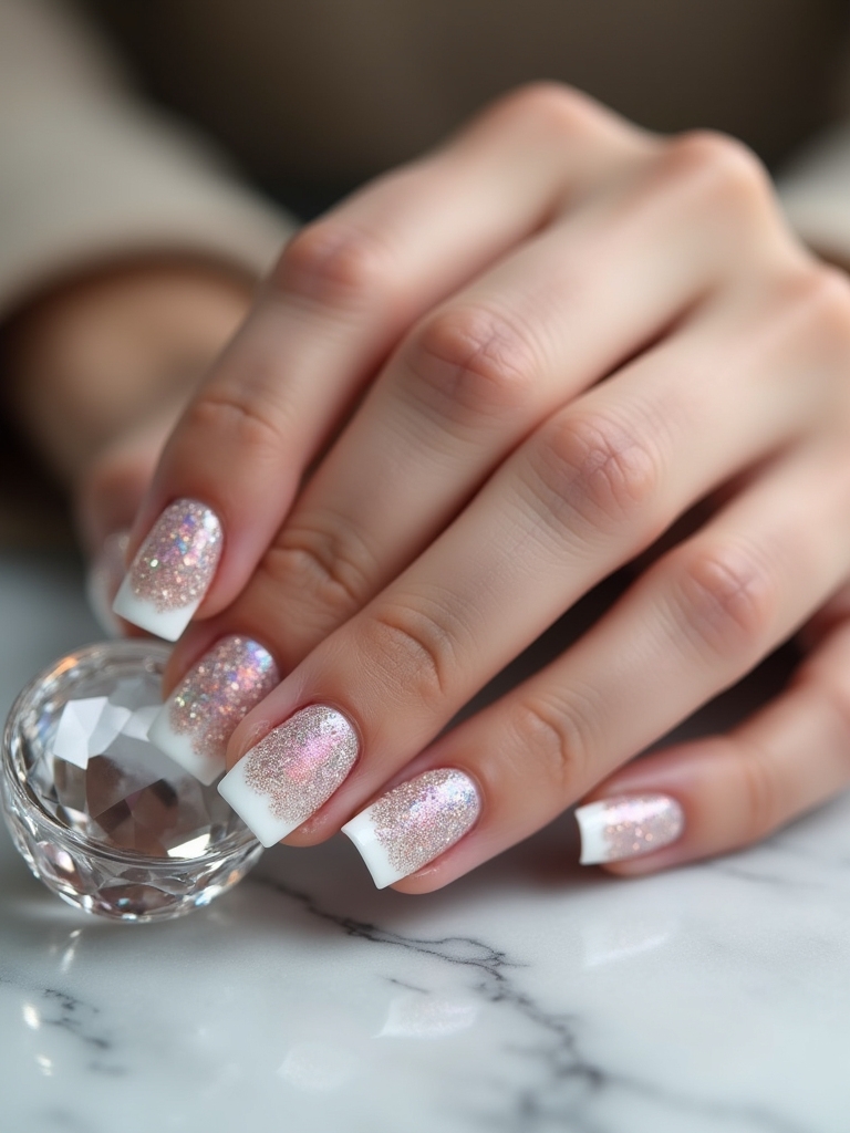 festive glitter french tips