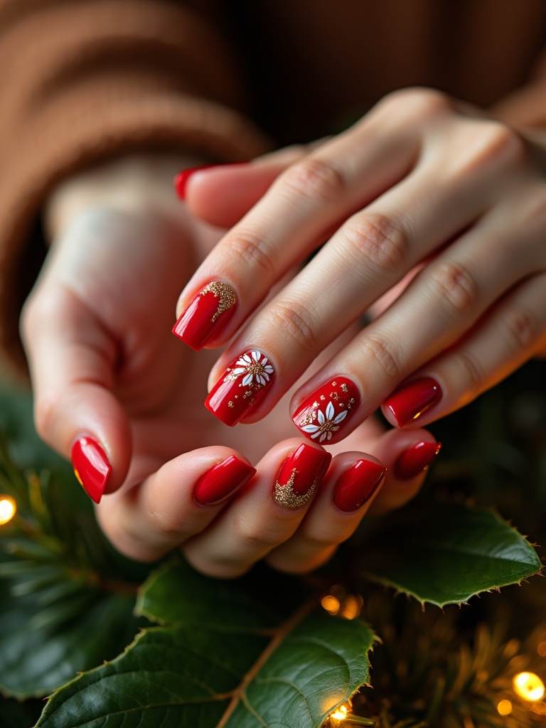 festive poinsettia nail art