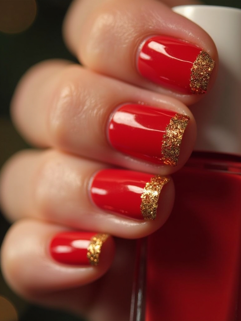 festive red glitter tips