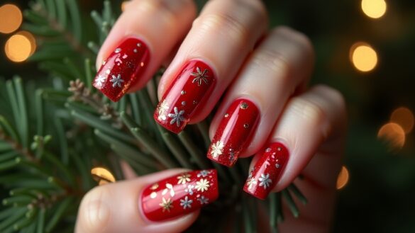 festive red holiday nails