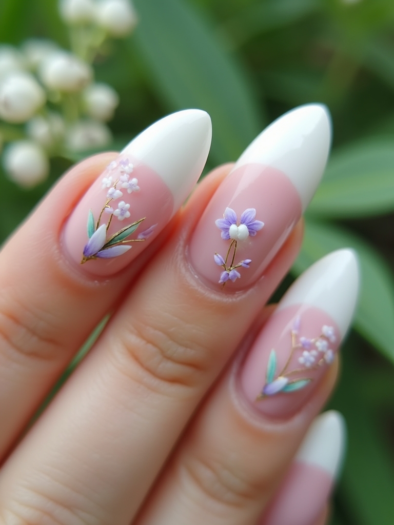 floral accents for french nails