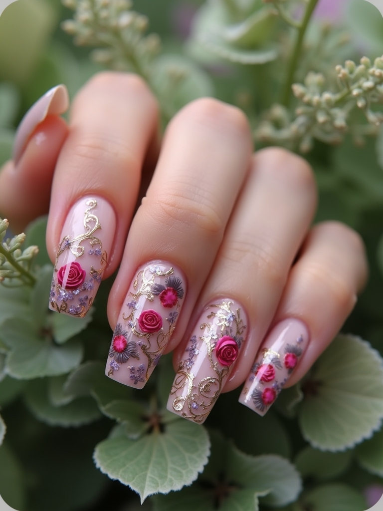 floral acrylic nail designs