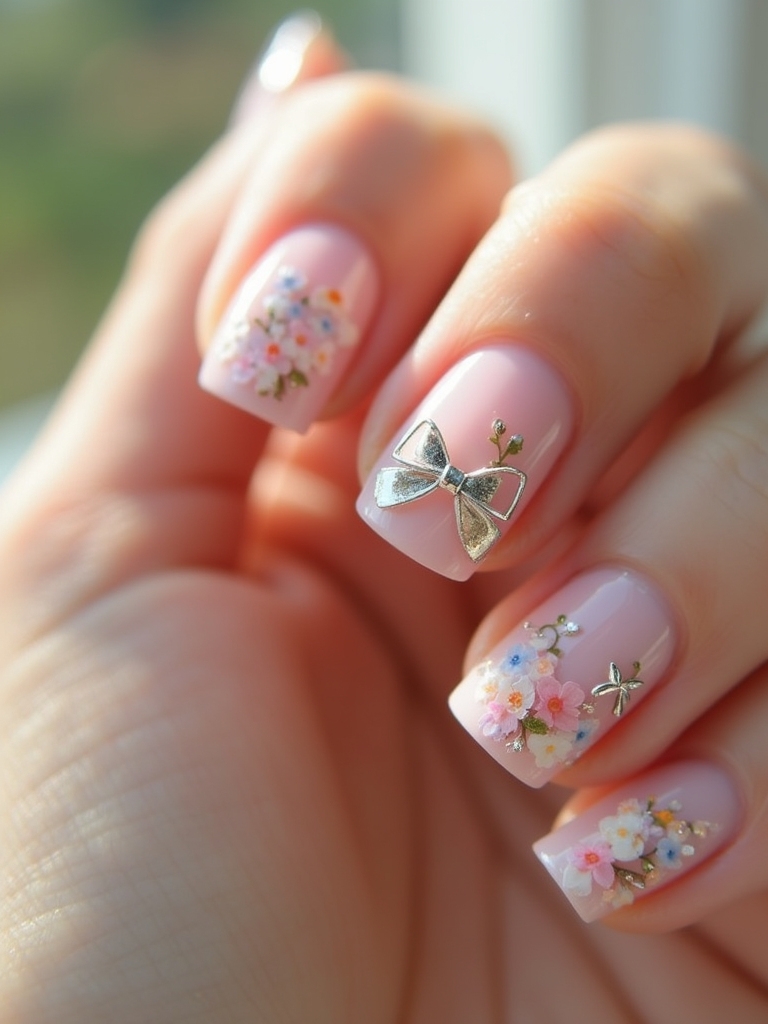 floral bow nail art