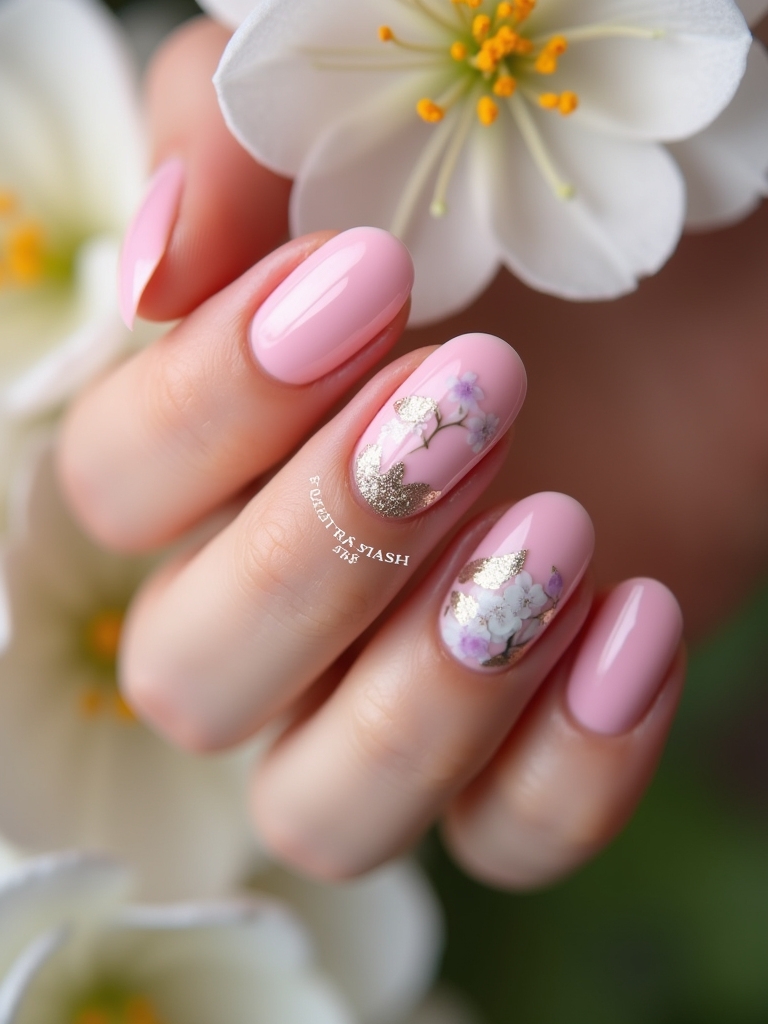floral design oval nails