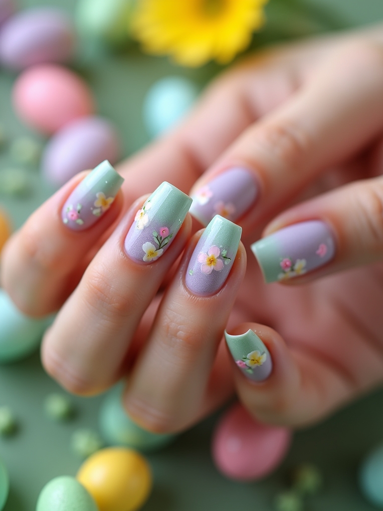 floral inspired french nail tips