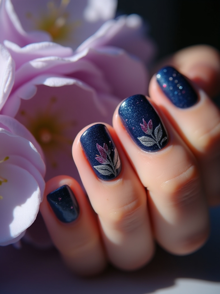 floral patterns on dark blue
