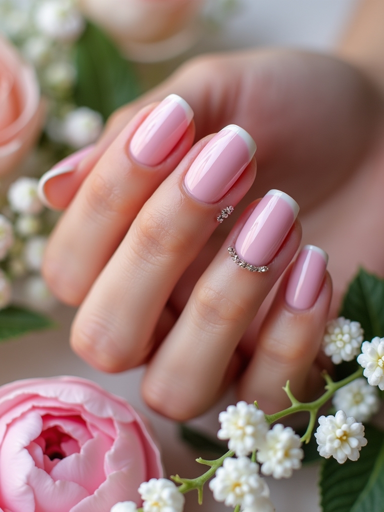 floral pink french tips