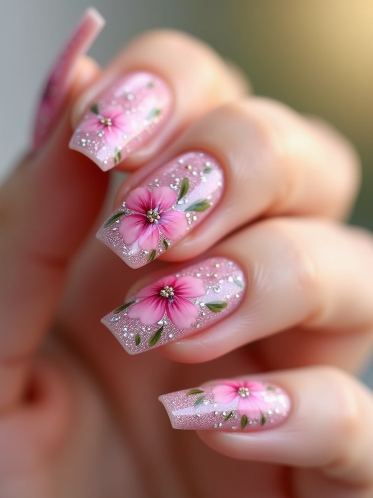floral pink nail designs