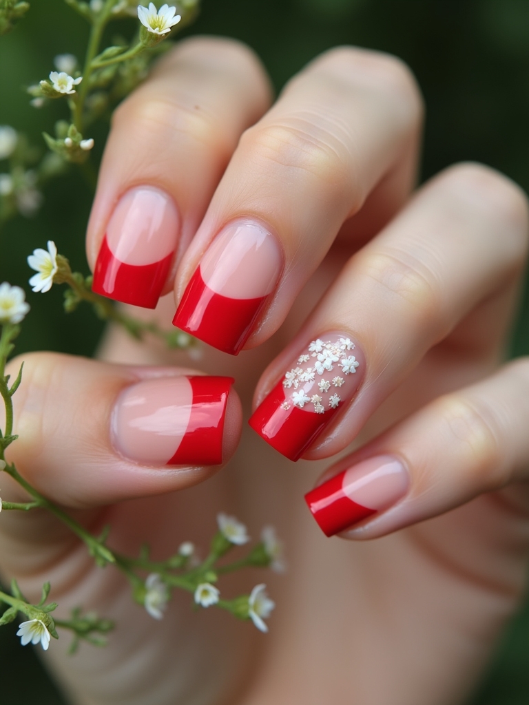 floral red french tips