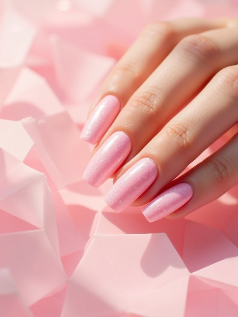 geometric baby pink nails