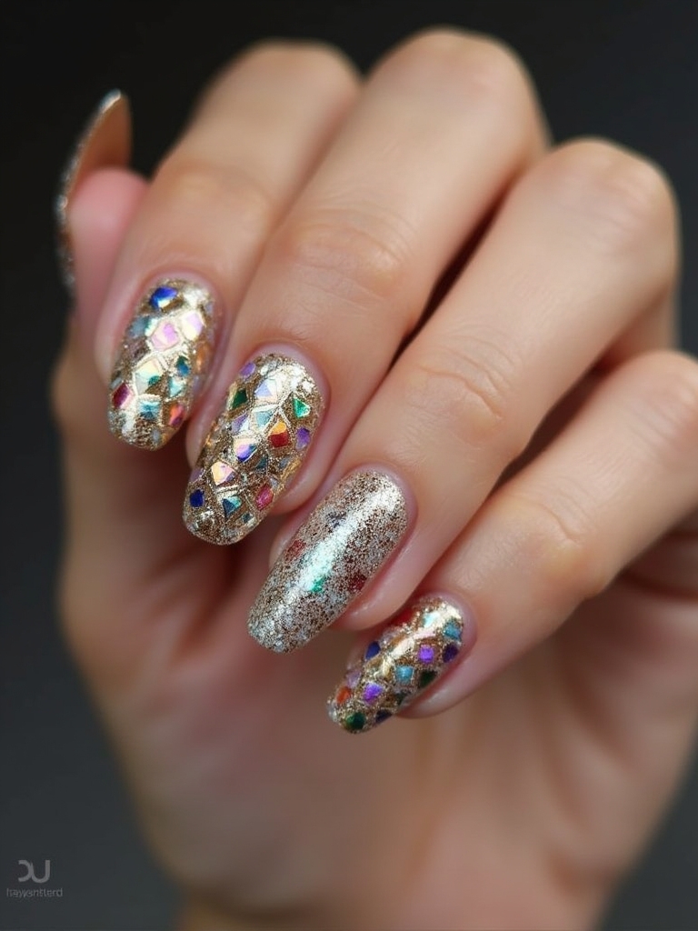 geometric glitter nail art