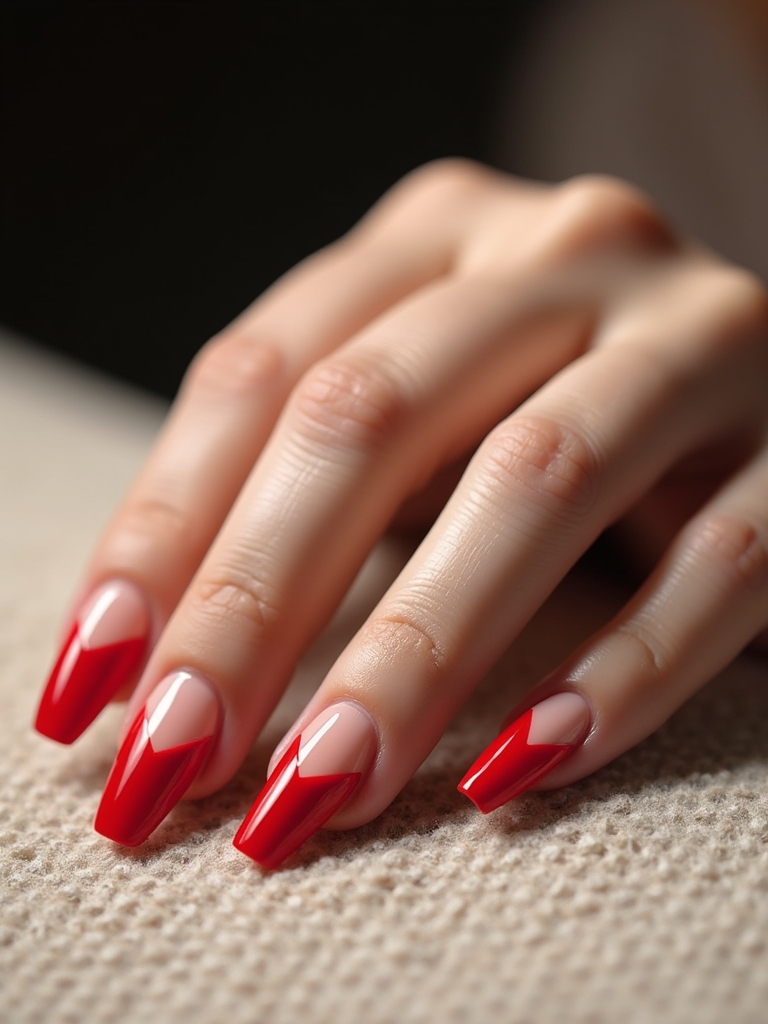 geometric red french tips