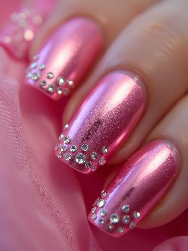 glamorous pink chrome nails