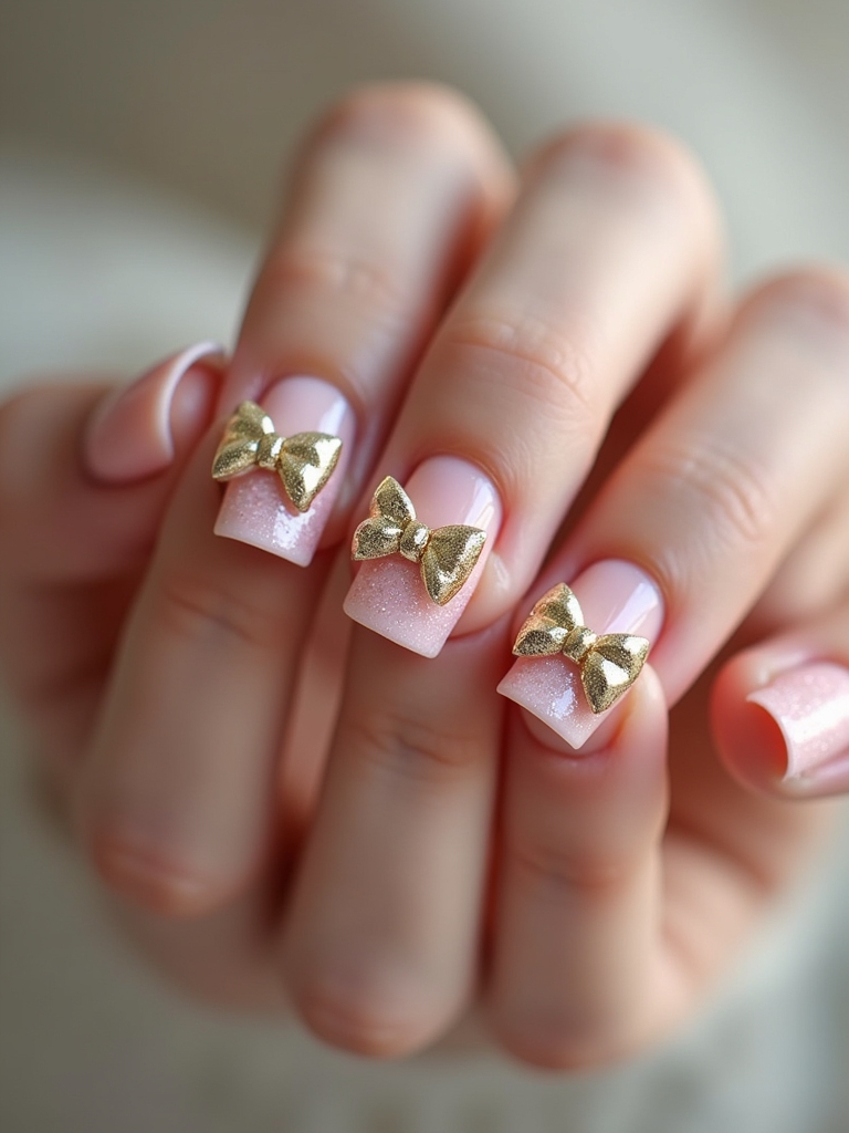 glittery bow nail art