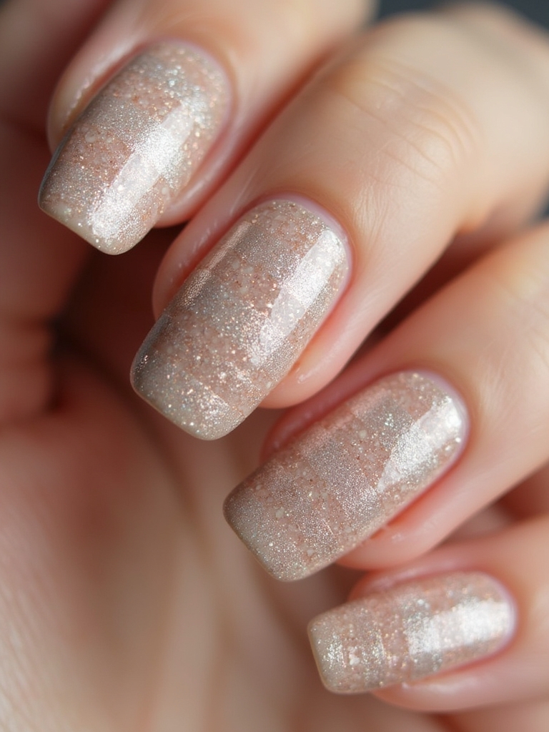 glittery nude nail art