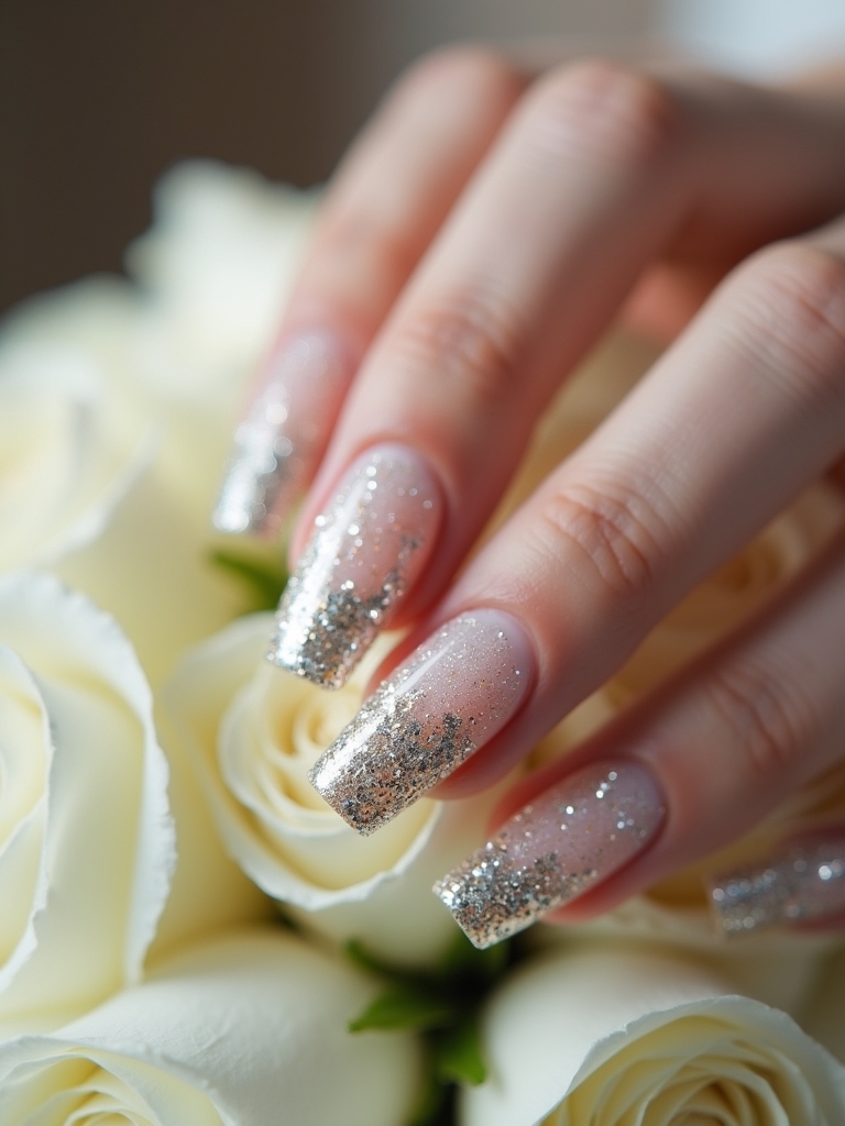 glittery ombre bridal nails