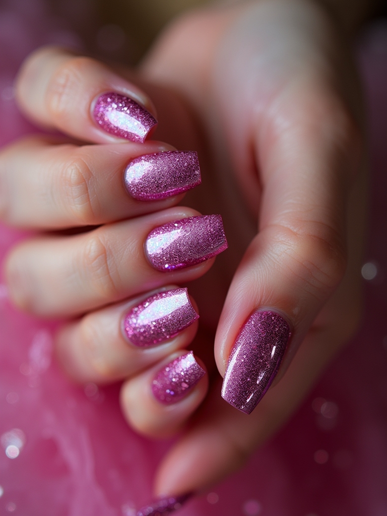 glittery pink chrome tips