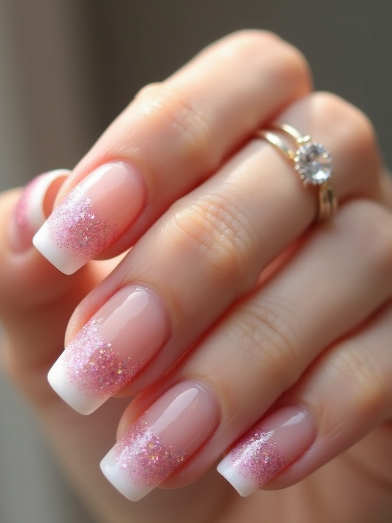glittery pink ombre tips