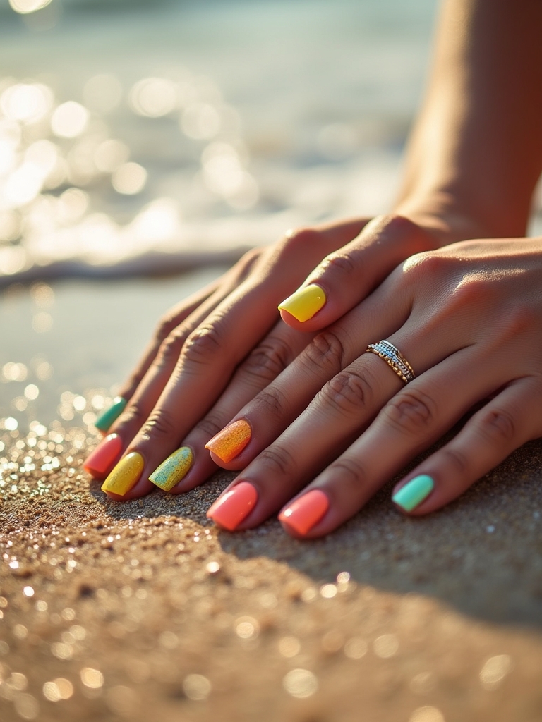 glittery sandy beach nails