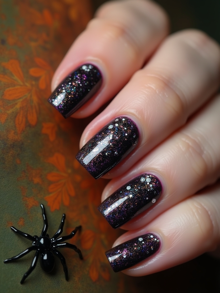 glittery spider web nails