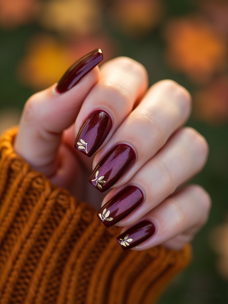 golden leaf nail designs