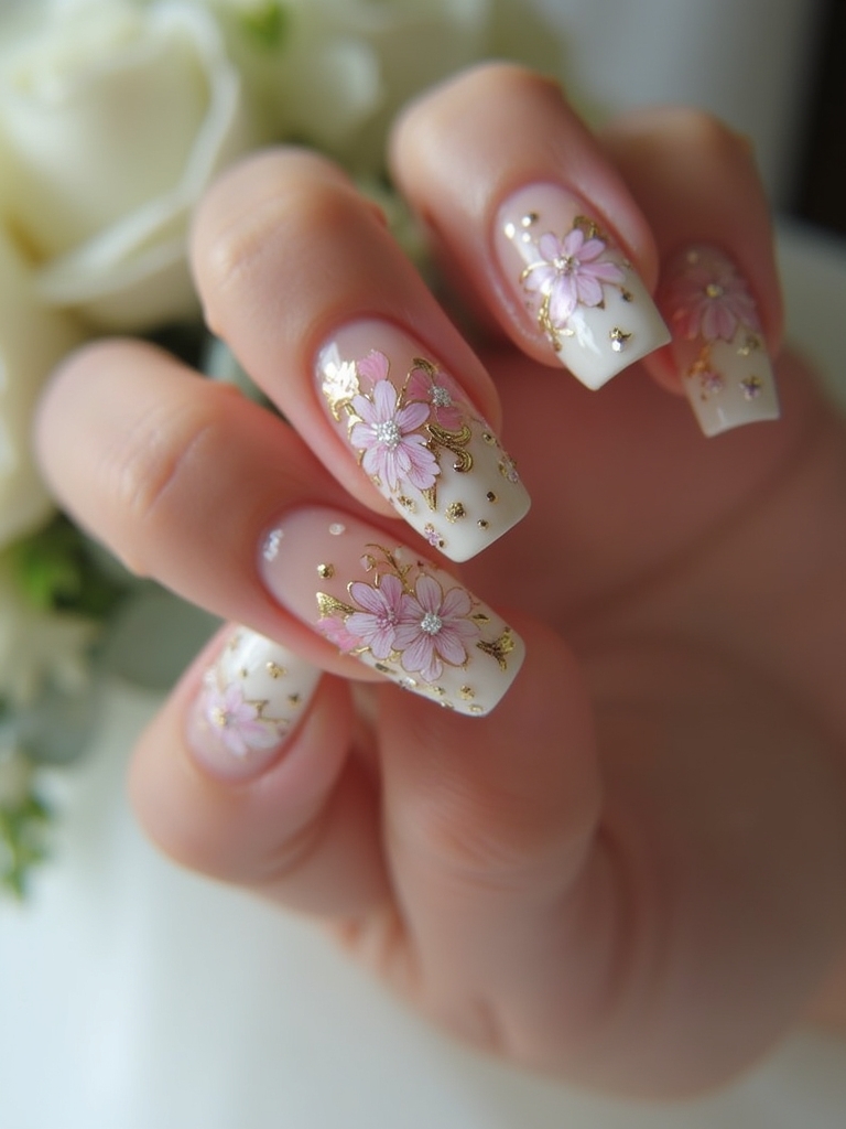 hand painted bridal nail designs