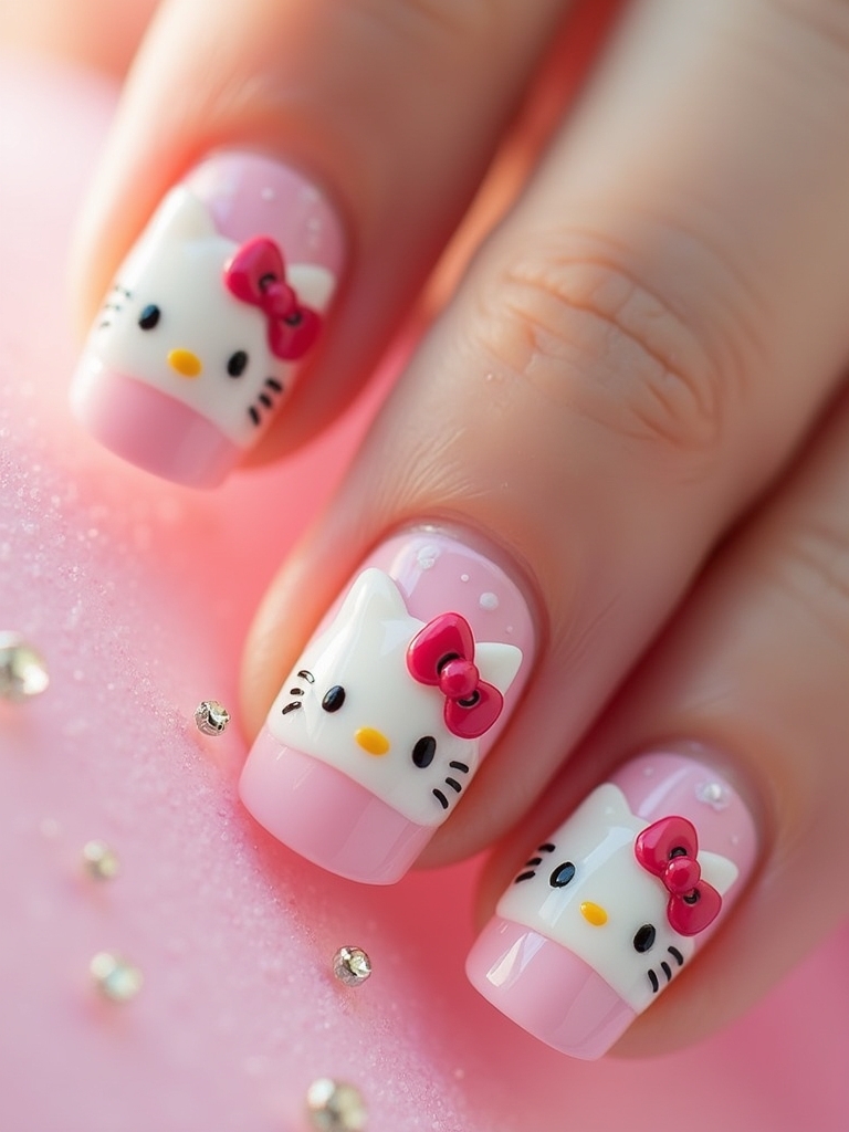 hello kitty bow nails