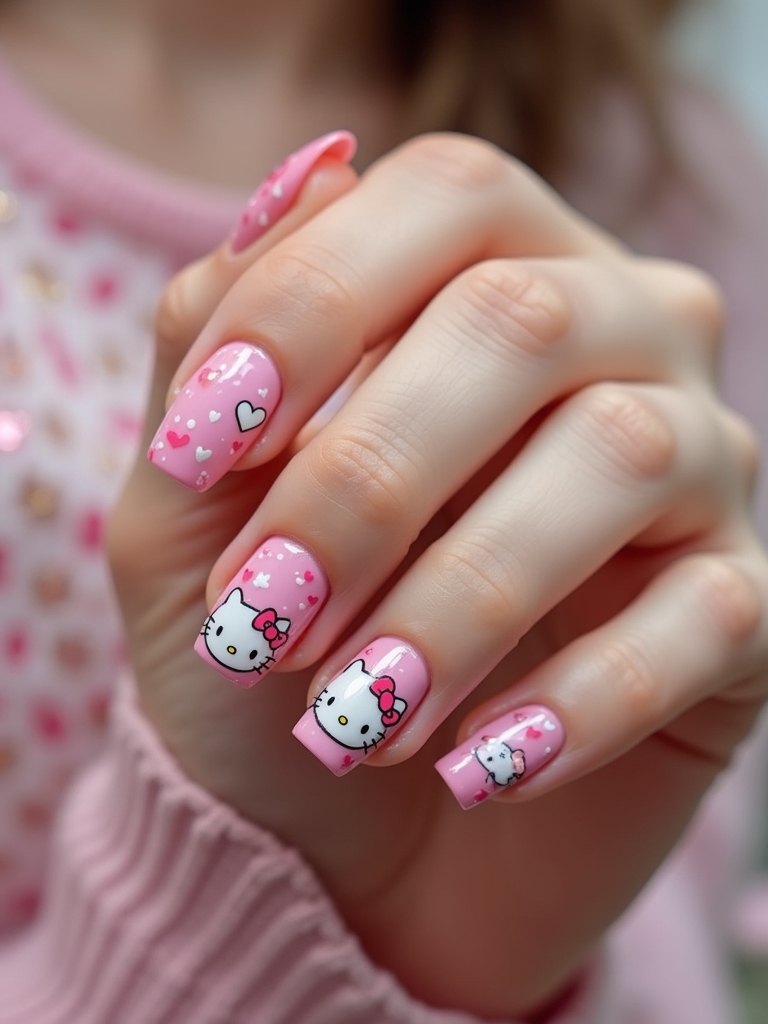 hello kitty graphic nail art