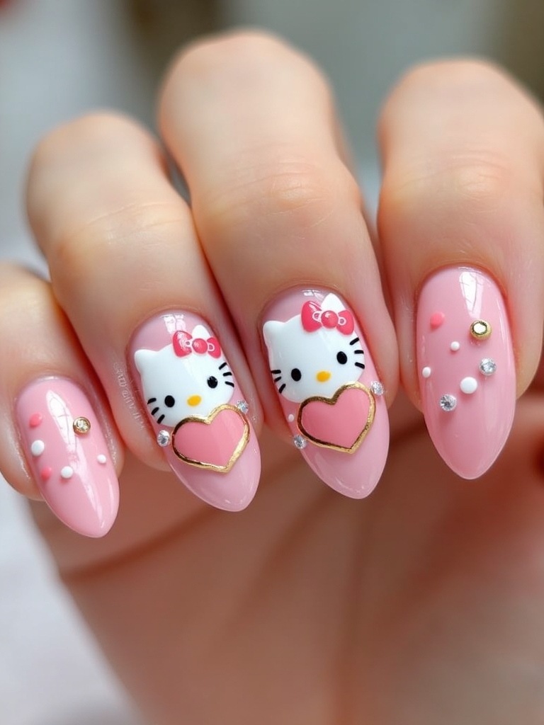 hello kitty heart nails