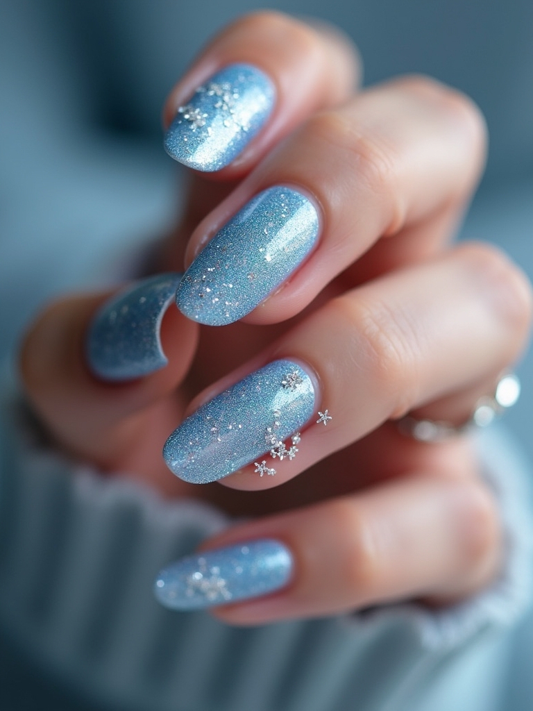 icy blue glitter nails
