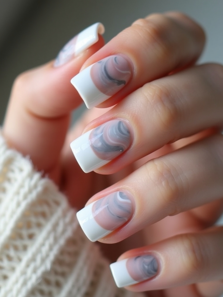 marble effect french nails