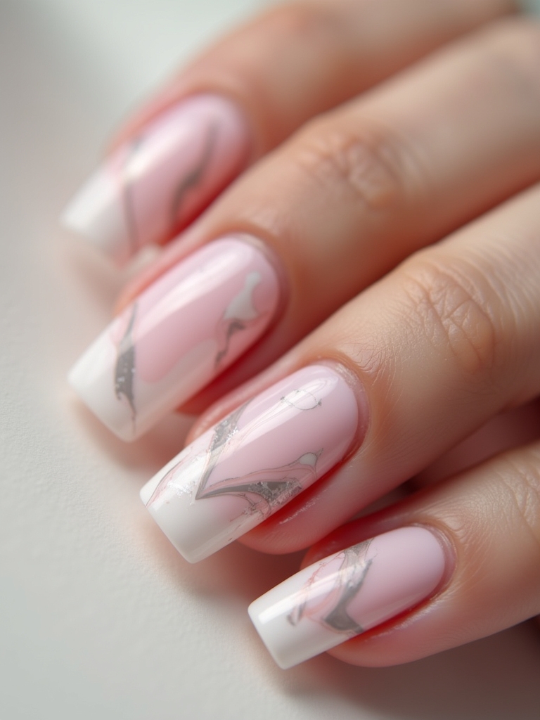 marble effect light pink nails