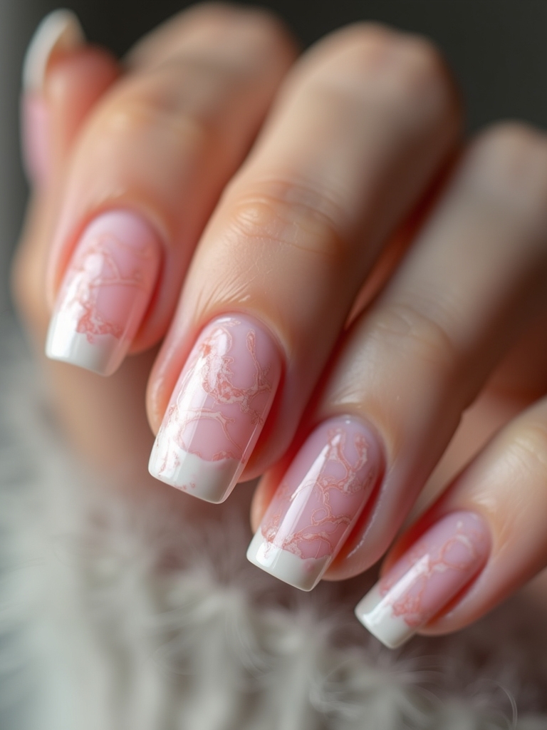 marble pink french tips