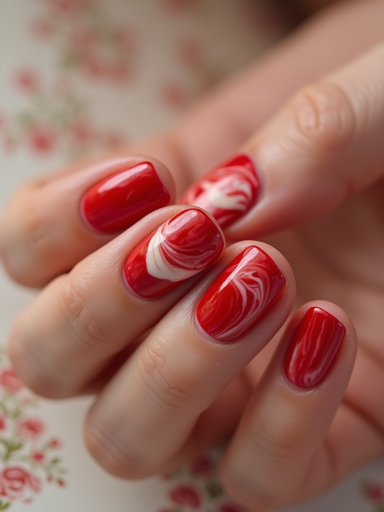 marbled cherry red nails