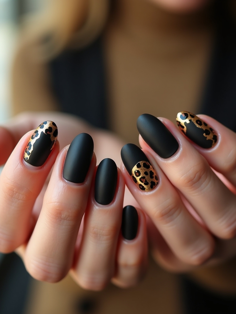 matte black leopard manicure