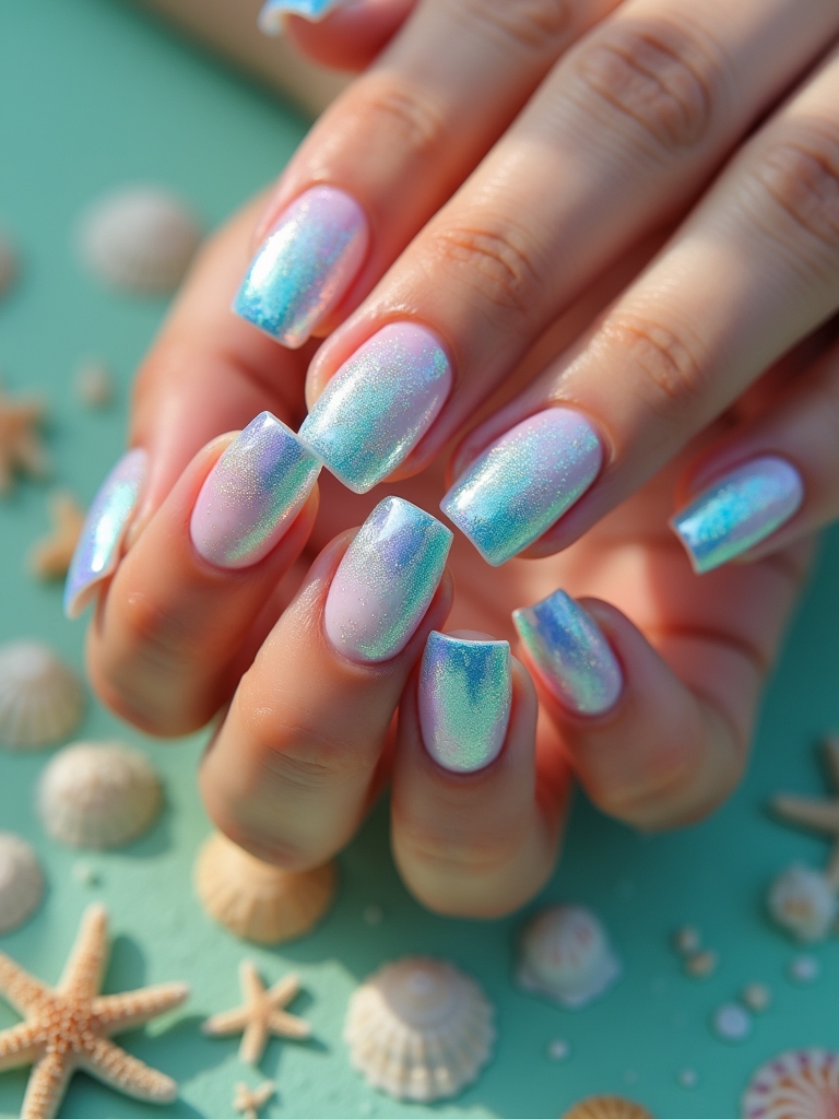 mermaid inspired shimmering nails