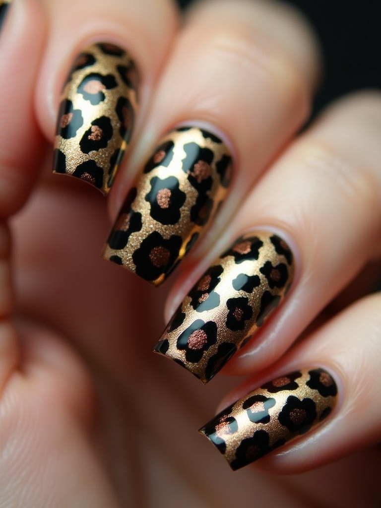 metallic leopard nail design